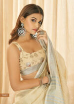 Linen Saree with Silver Zari Woven Border