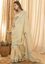 Linen Saree with Silver Zari Woven Border