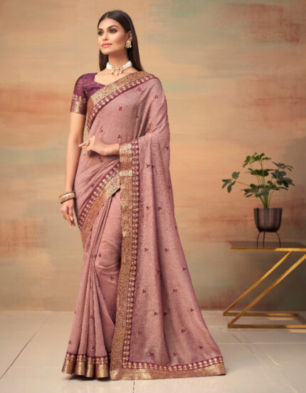 Designer Vichitra Silk Zari Border Saree