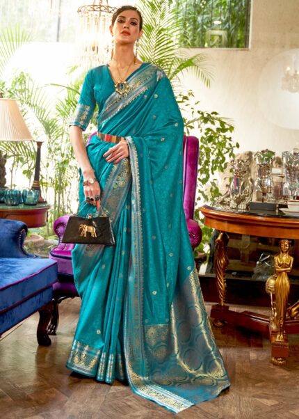 Beautiful Blue Woven Banarasi Silk Saree