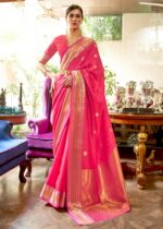 Beautiful Dark Pink Smooth Silk Banarasi Weave Saree