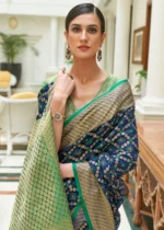 Blue & Green Woven Patola Silk Saree