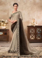 Brown Dual-tone Half N Half Chinon Chiffon Saree