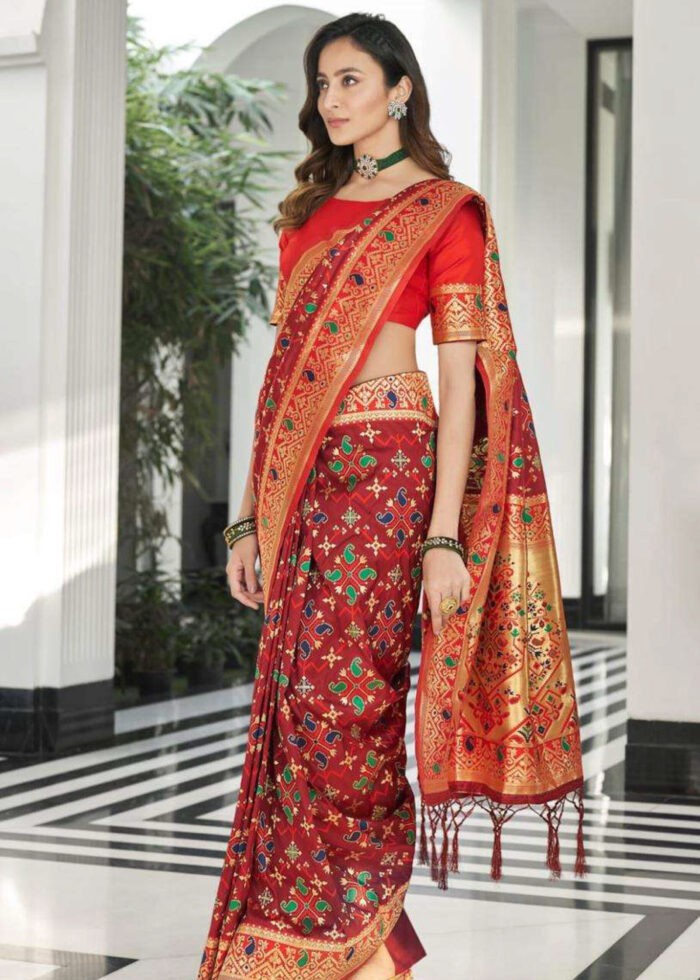 Crimson Red Woven Patola Silk Saree