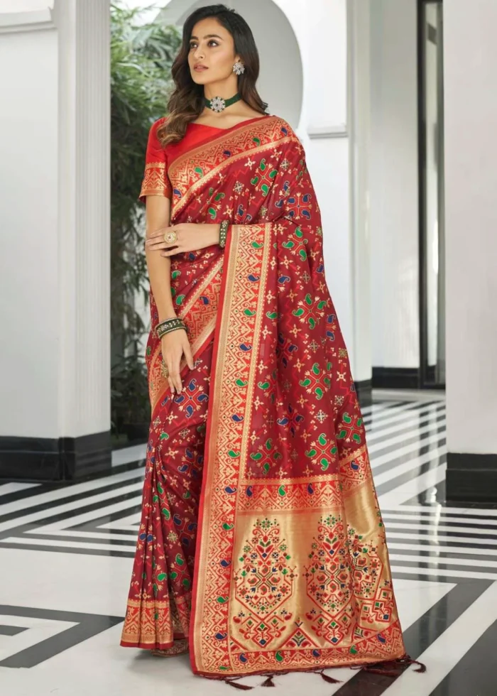 Crimson Red Patola Silk Saree