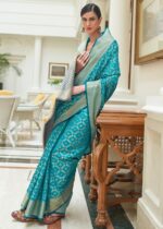 Dark Sky Blue Woven Patola Silk Saree