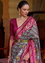 Flint Gray Patola Silk Saree