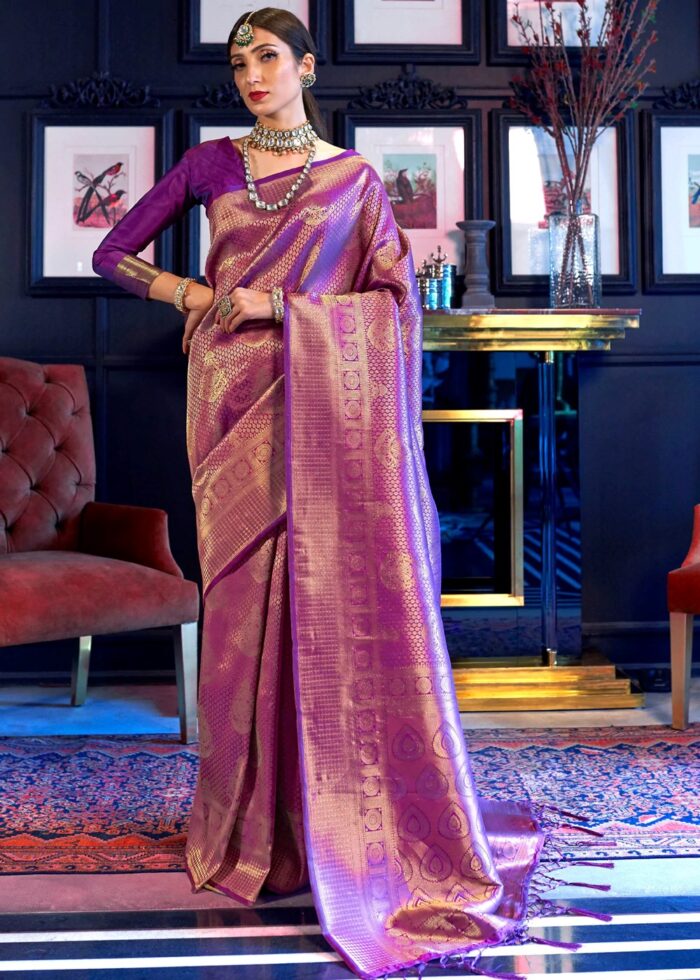 Zari Woven Wine Kanjivaram Silk Saree