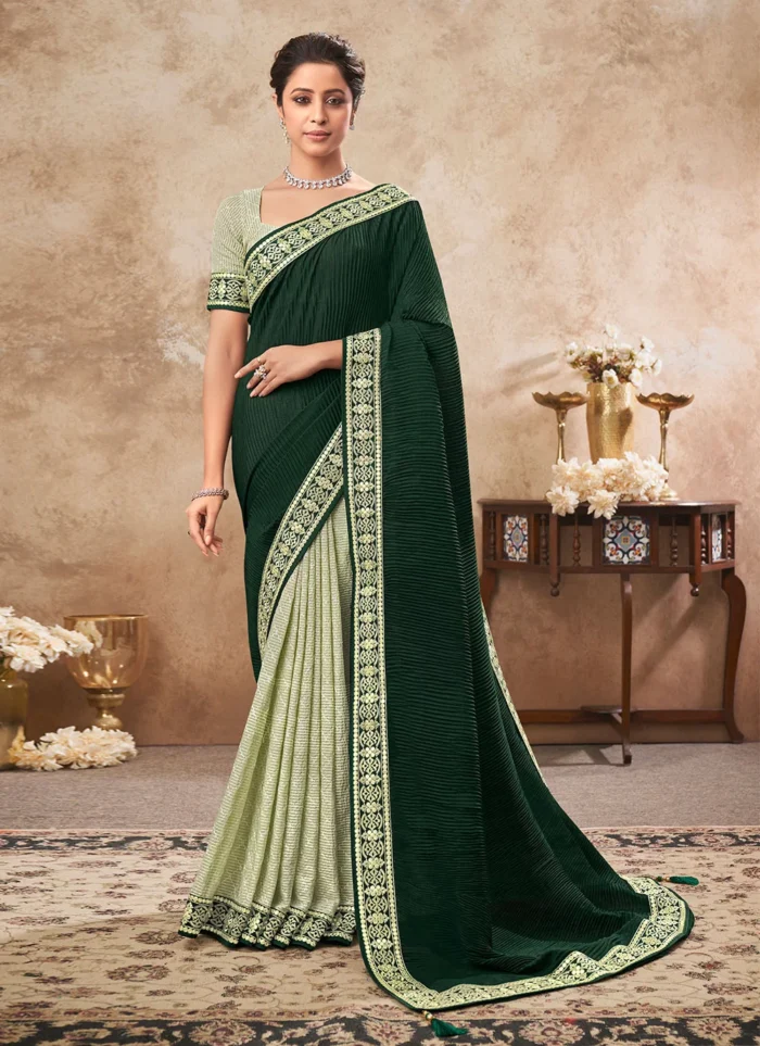 Green Dual-tone Half N Half Chinon Chiffon Saree