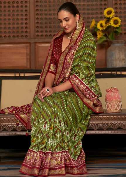 Kiwi Green Patola Silk Saree