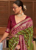 Kiwi Green Patola Silk Saree