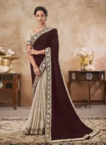 Maroon Dual-tone Half N Half Chinon Chiffon Saree