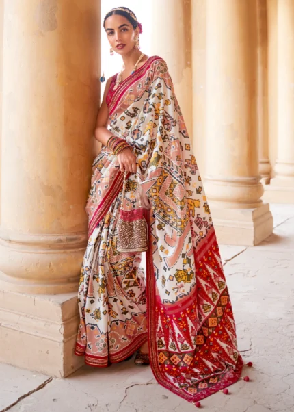 Classy Off White Patola Silk Saree