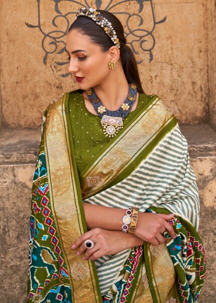 Olive Green Woven Patola Silk Saree