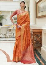 Orange & Red Woven Patola Silk Saree