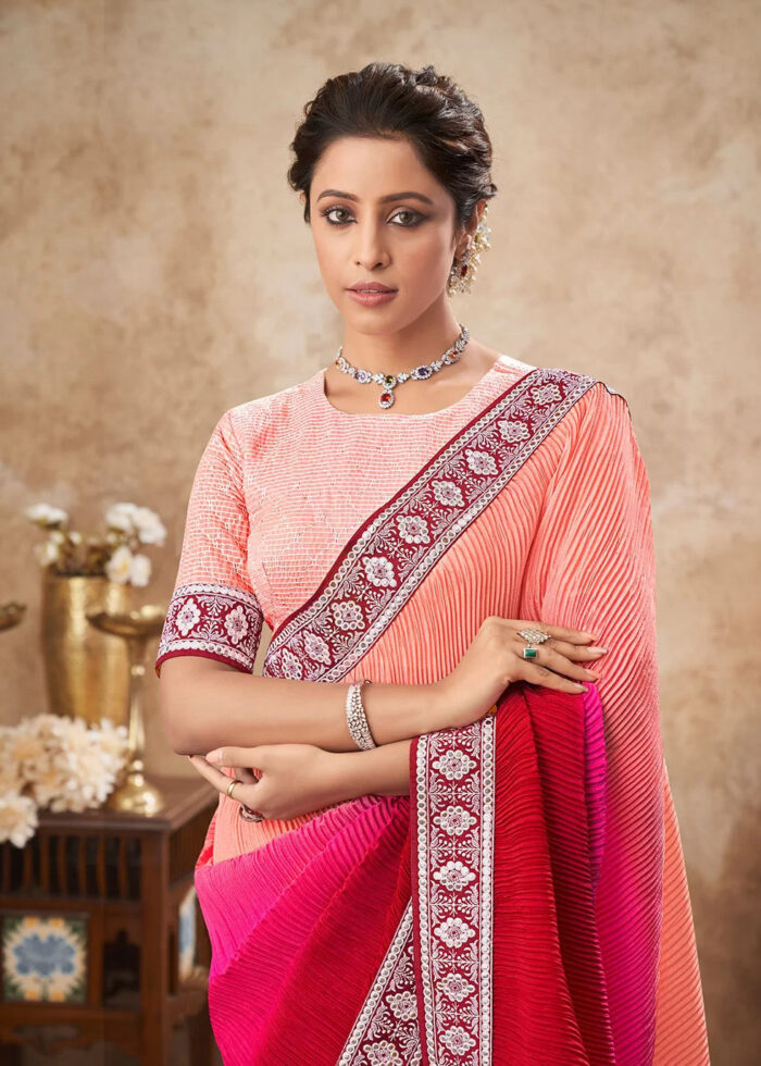 Peach Dual-tone Half N Half Chinon Chiffon Saree