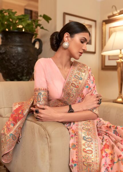 Peach Jamawar Banarasi Saree