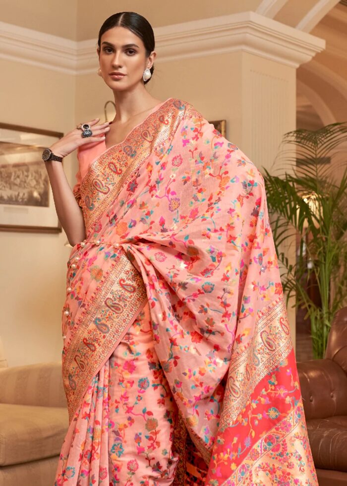 Peach Jamawar Banarasi Saree