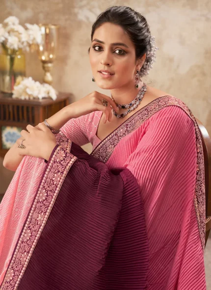 Pink Dual-tone Half N Half Chinon Chiffon Saree