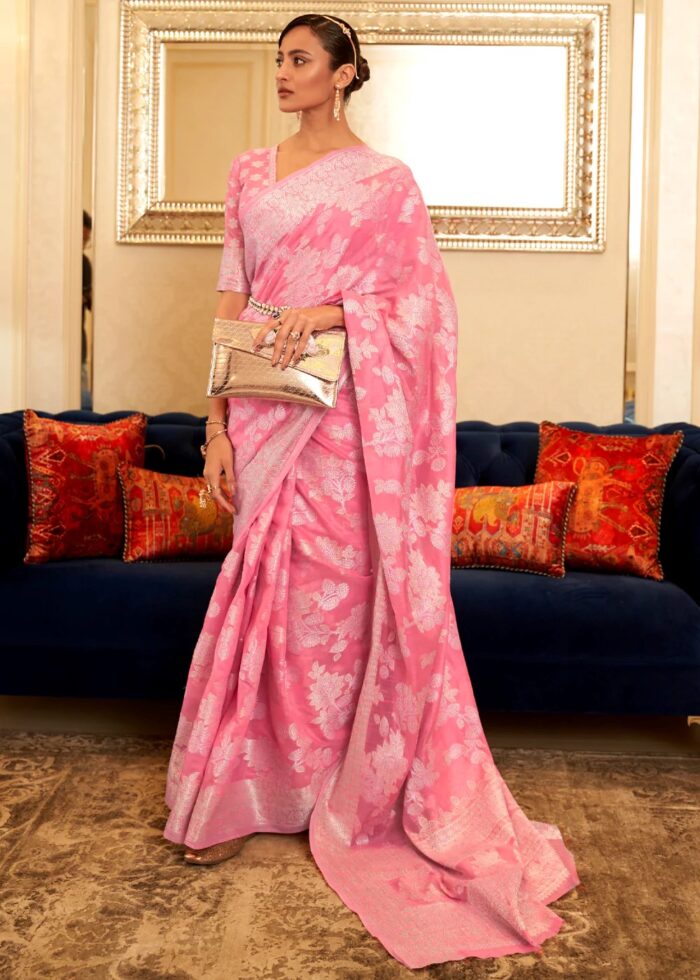 Pink Lucknowi Chikankari Saree