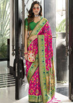 Pink & Green Woven Patola Silk Saree