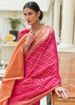 Raspberry Pink & Orange Woven Patola Silk Saree