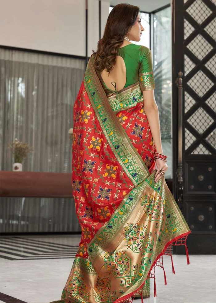 Red & Green Woven Patola Silk Saree