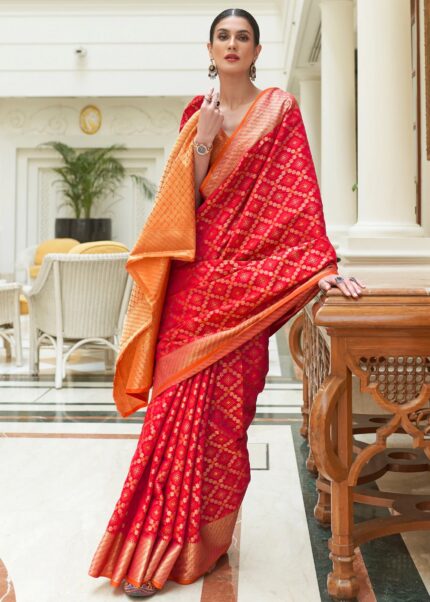 Red & Orange Woven Patola Silk Saree