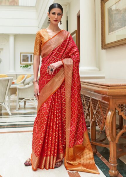 Red & Orange Woven Patola Silk Saree