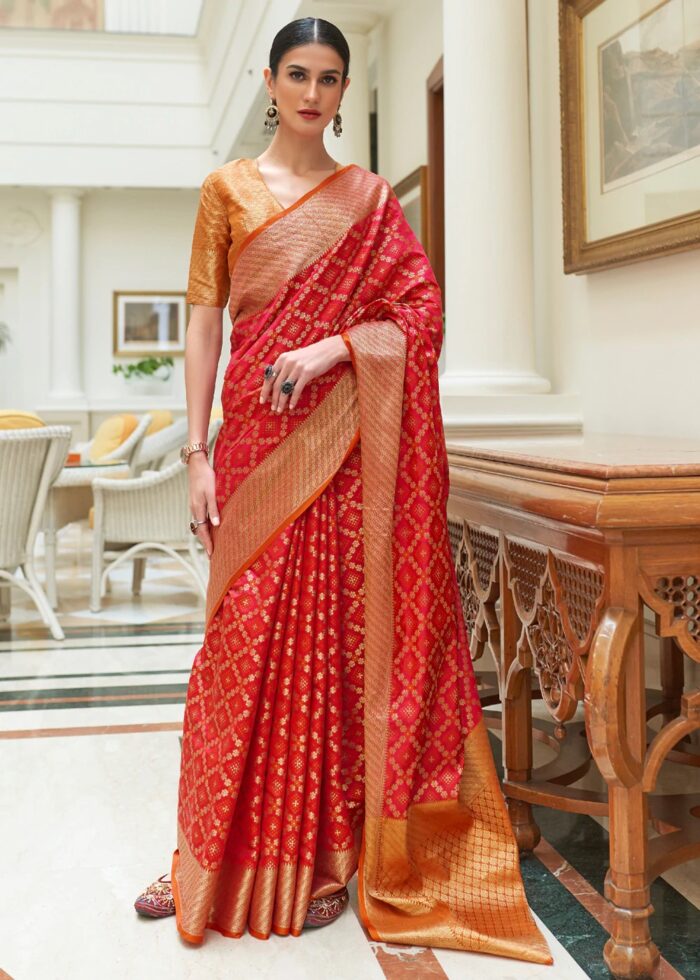 Red & Orange Woven Patola Silk Saree