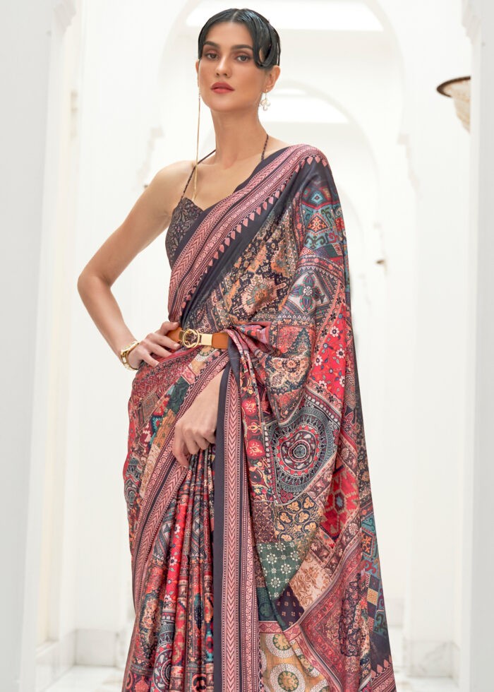 Satin Crepe Kalamkari Saree