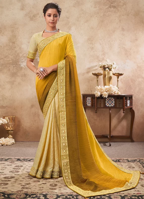 Yellow Dual-tone Half N Half Chinon Chiffon Saree