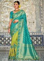 Blue & Green Dual-Colour Woven Banarasi Silk Saree