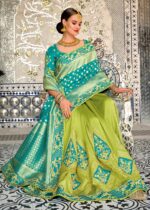 Blue & Green Dual-Colour Woven Banarasi Silk Saree