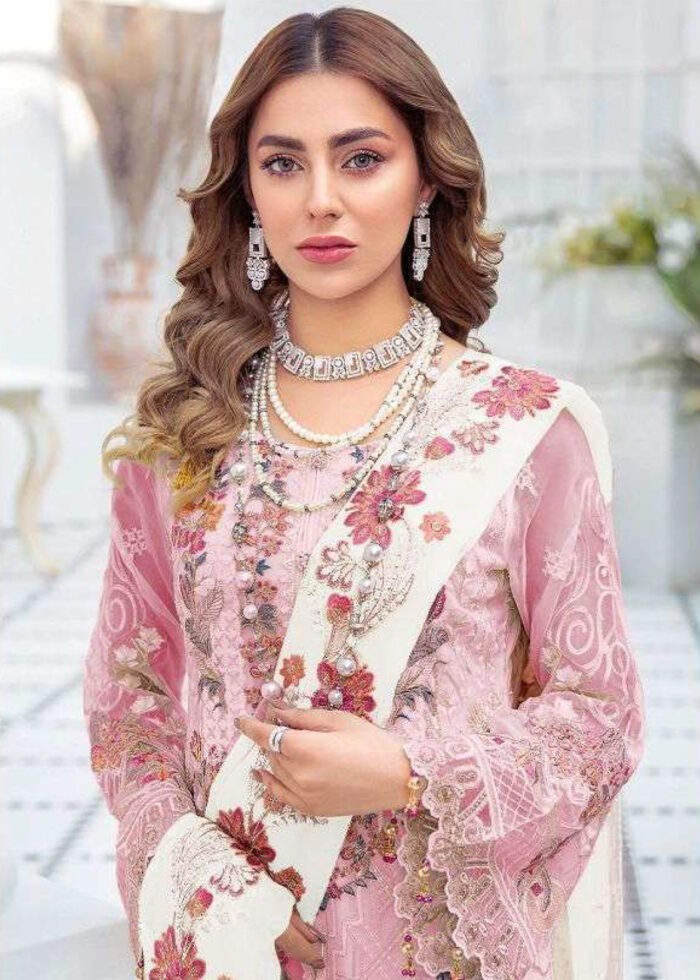 Blush Pink Embroidered Designer Georgette Suit