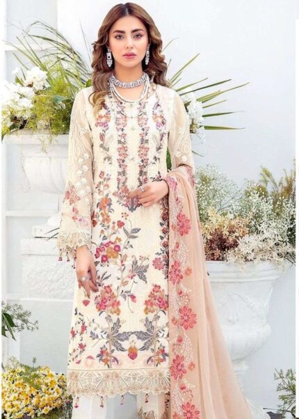 Cream Embroidered Designer Georgette Suit