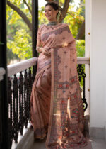 Dark Peach Madhubani Print Tussar Silk Saree