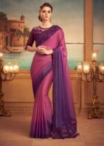 Dark Pink & Purple Embroidered Designer Silk Saree