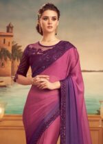 Dark Pink & Purple Embroidered Designer Silk Saree