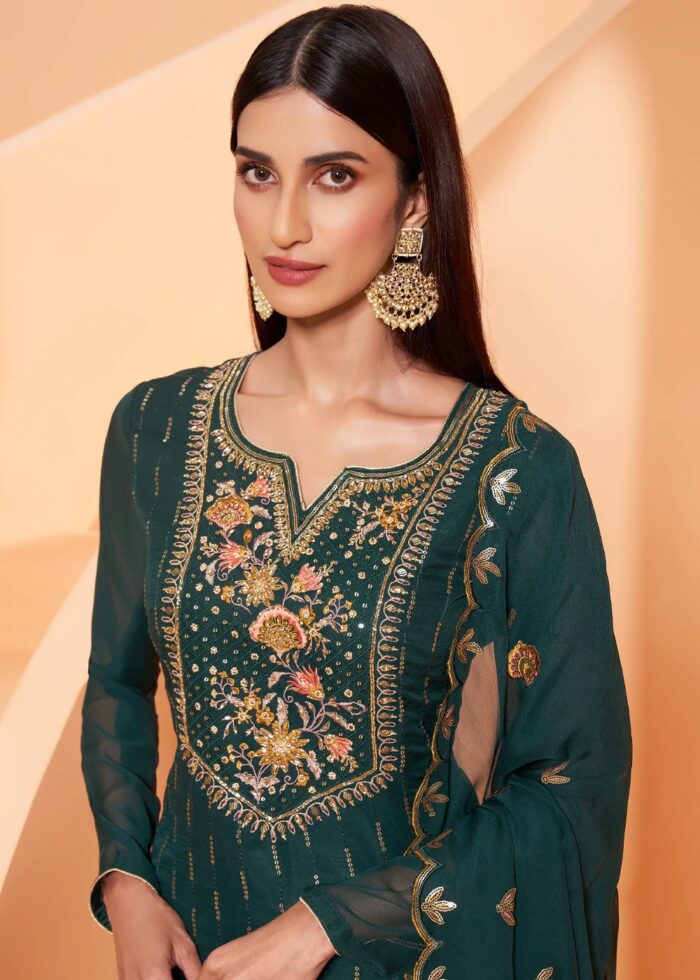 Emerald Green Semi-Stitched Georgette Sharara Suit