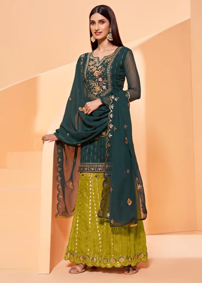 Emerald Green Semi-Stitched Georgette Sharara Suit