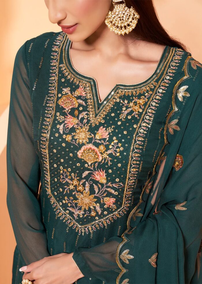 Emerald Green Semi-Stitched Georgette Sharara Suit