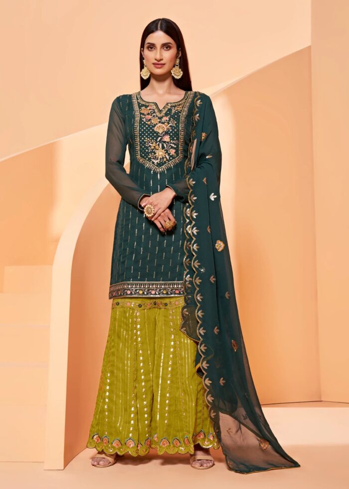 Emerald Green Semi-Stitched Georgette Sharara Suit