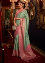 Green & Pink Dual Colour Woven Banarasi Silk Saree