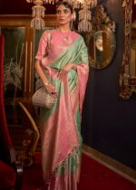 Green & Pink Dual Colour Woven Banarasi Silk Saree