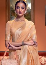 Light Orange Woven Linen Silk Saree