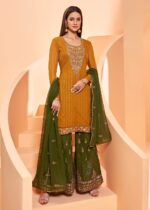 Mustard Yellow Semi-Stitched Georgette Sharara Suit