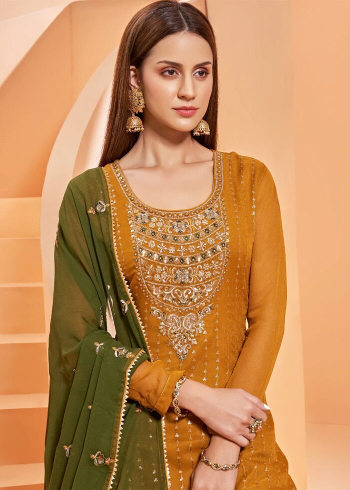 Mustard Yellow Semi-Stitched Georgette Sharara Suit