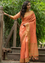 Orange Assam Silk Saree with Cut-Work Embroidery