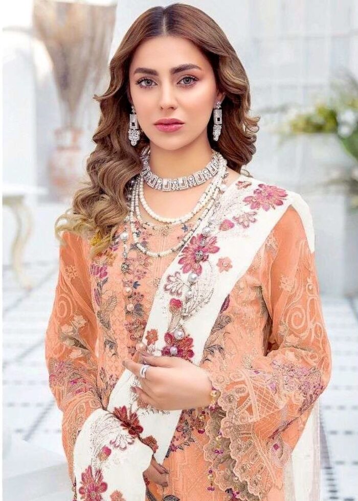 Orange Embroidered Designer Georgette Suit